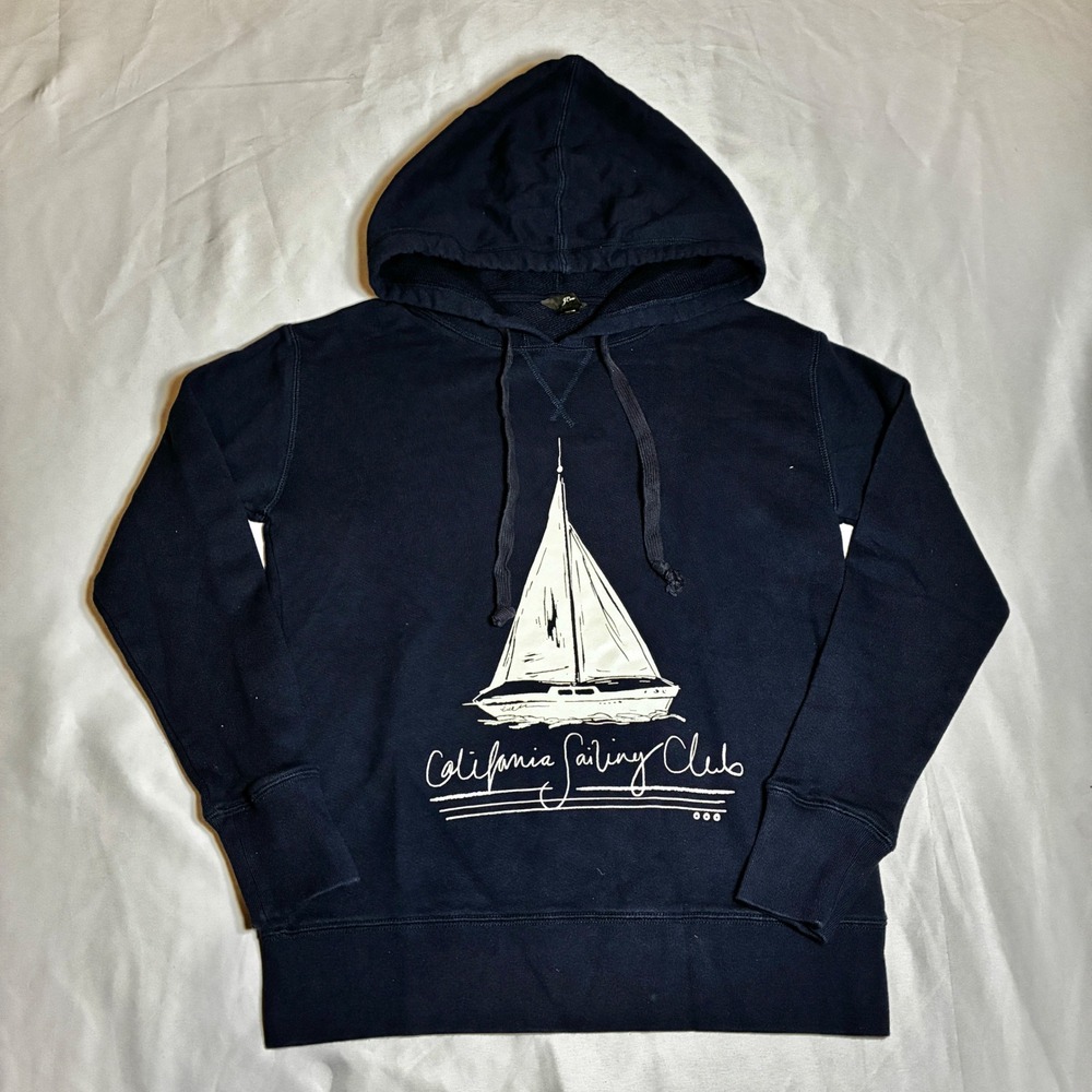 J.Crew California Sailing Club Hoodie Navy Blue Sailboat Graphic XXS Cotton